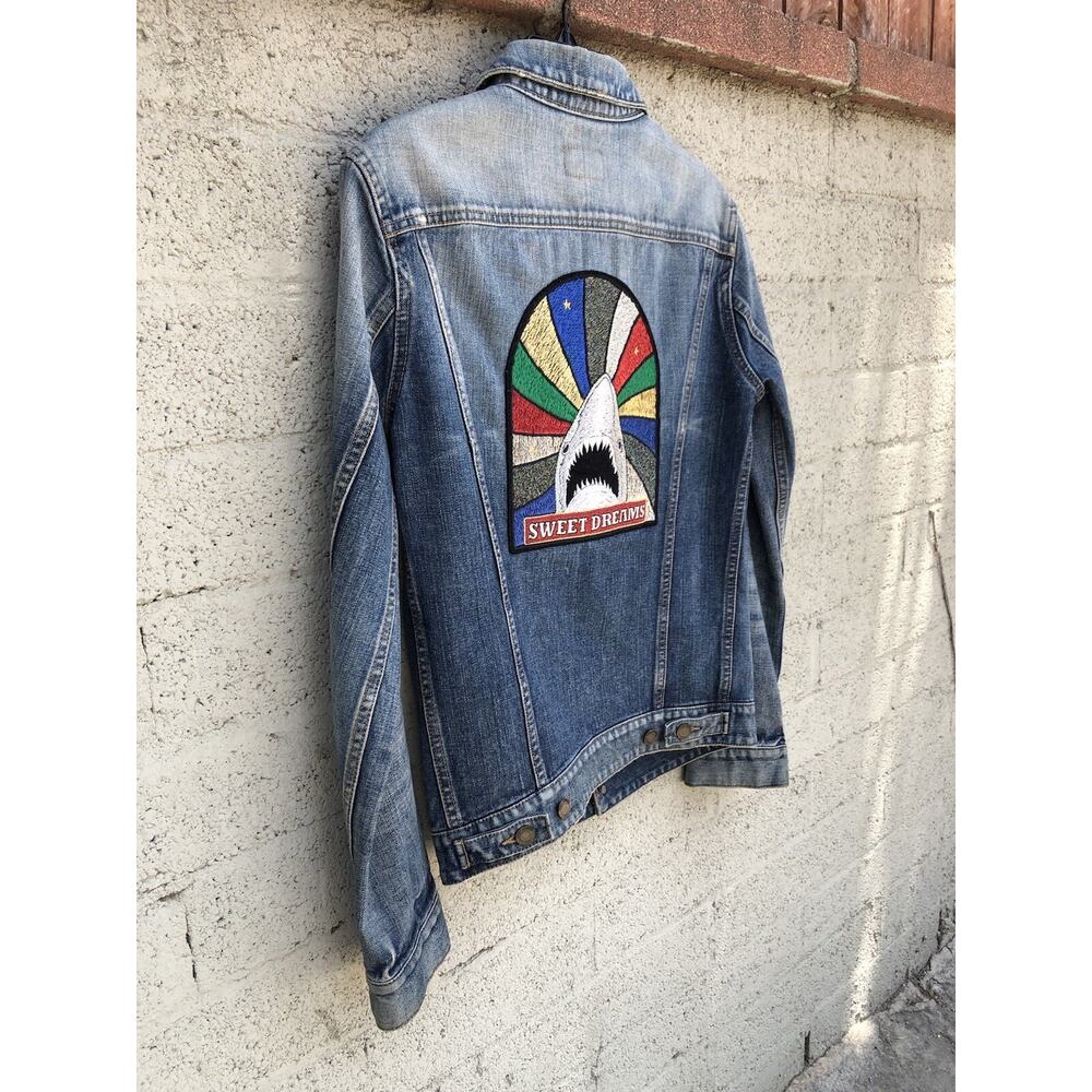 Saint Laurent Paris Sweet Dreams Shark Embroidered Denim Jacket Blue Sz S - Picture 8 of 9
